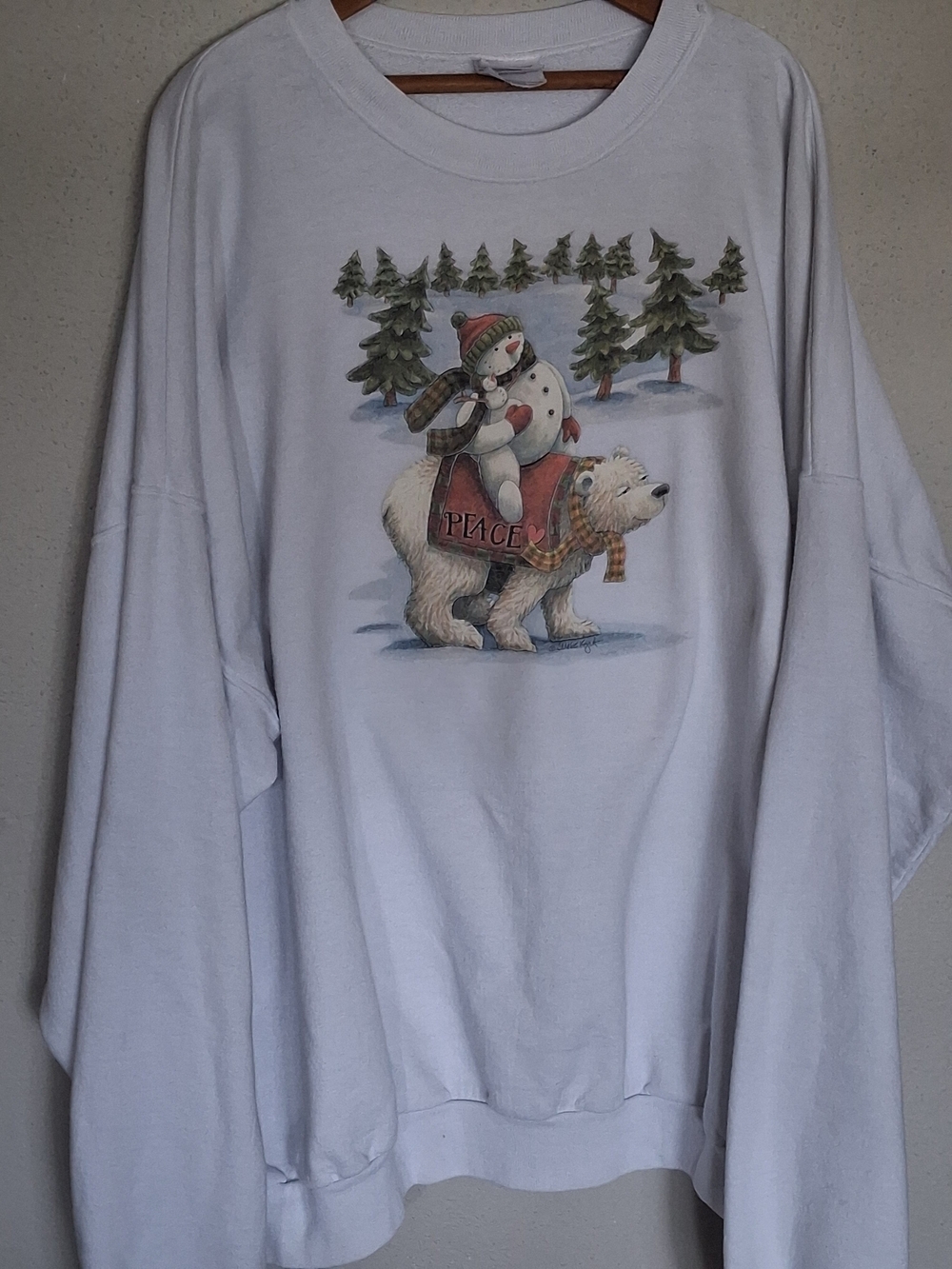 Vintage Peace Polar Bear Snowman Xhristmas Sweatshirt